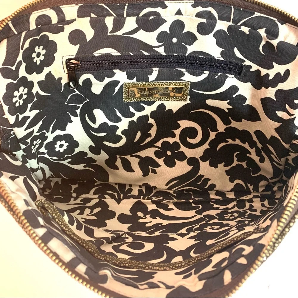 REBECCA MINKOFF Laptop Tablet Business Clutch Case Brown & Metallic Leather